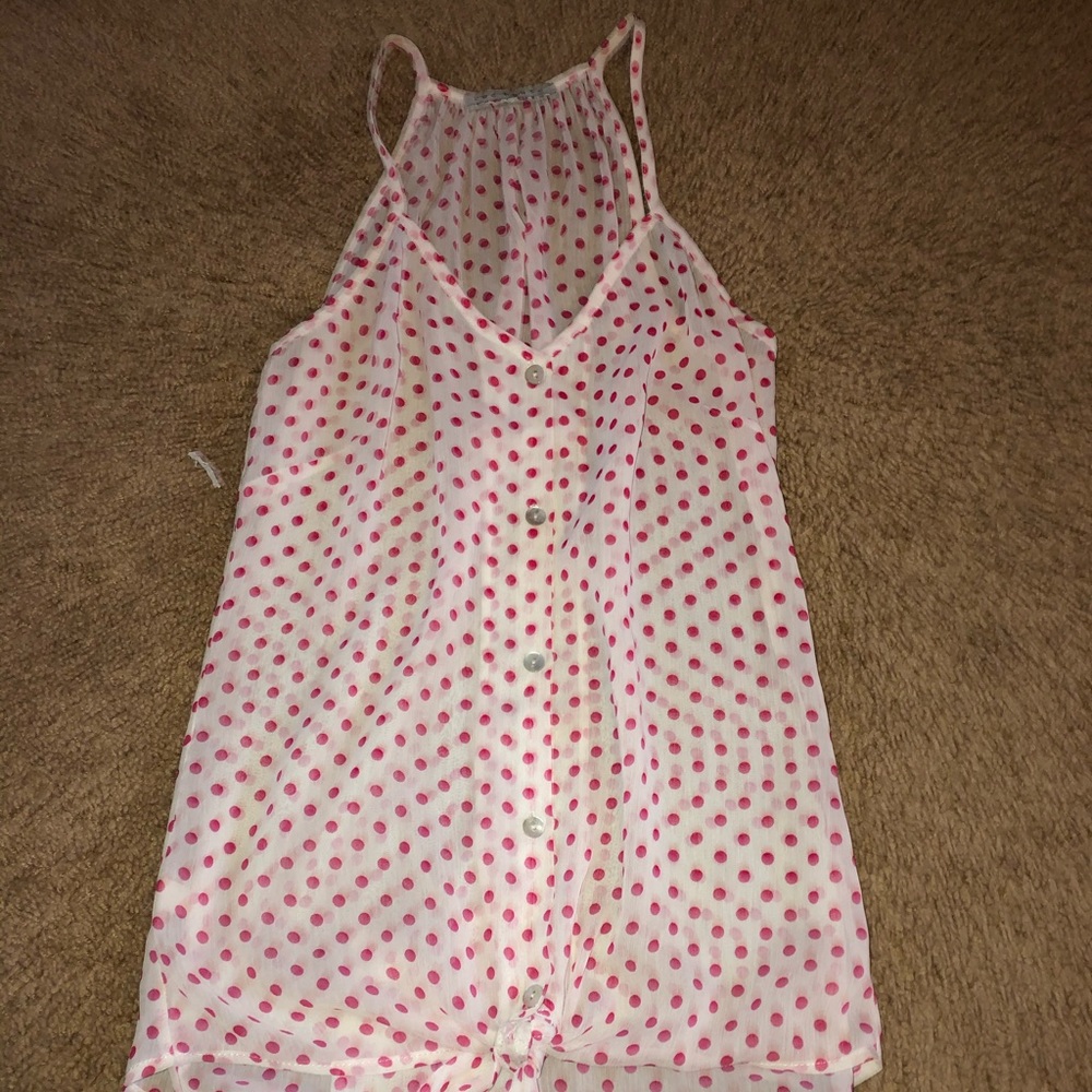 Red Haute Polka Dot sheer Tie front tank top